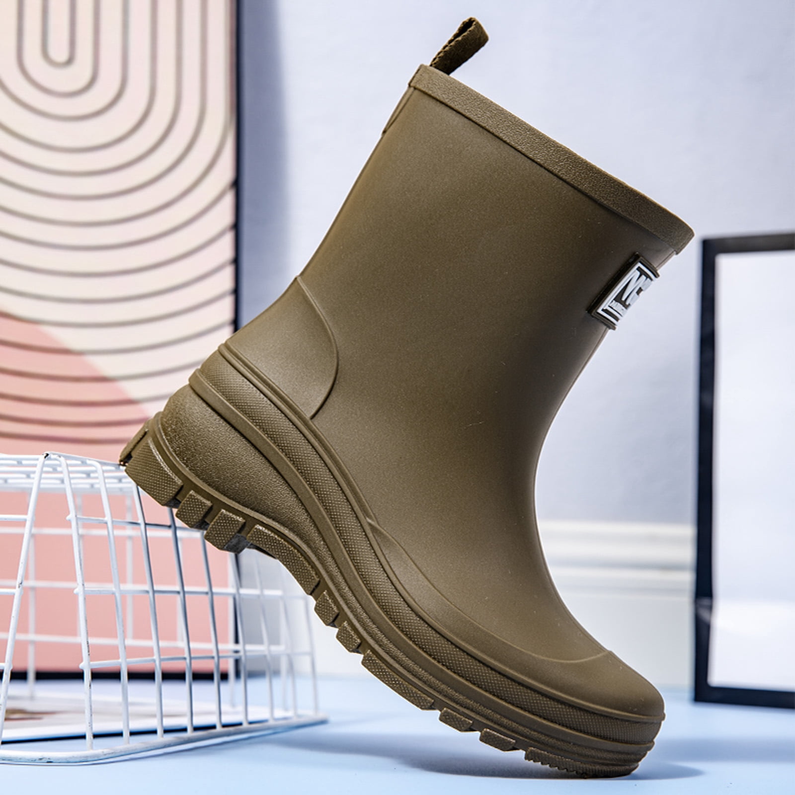 Chenyee Rain Boots for Women Lightweight Non Slip Rain Shoes Mid Calf Water-proof Garden Booties