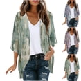 thumbnail image 6 of yoeyez Summer Lightweight Cardigan 2025,Women Floral Chiffon Kimono Cardigan Puff Sleeve Cover Up Casual Open Front Beach Wear Green,XL, 6 of 6