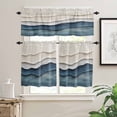 thumbnail image 2 of Abstract Waves Beach Art Kitchen Curtains and Valances Set, Blue Beige Oil Painting Style Rod Pocket Window Valance 18 Inch Window Curtain Panels for Living Room Bedroom Laundry, 27.5x24in, 3 Pieces, 2 of 7