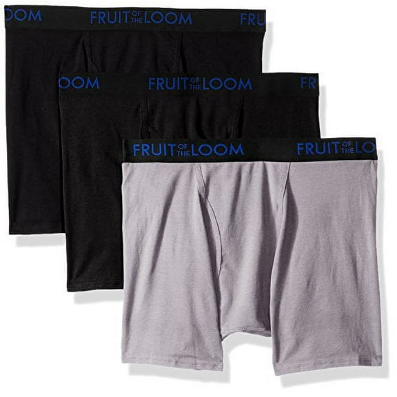 Fruit of the Loom Men's Premium 3pk Breathable Cotton Micro-mesh Boxer Brief, black/gray, Large