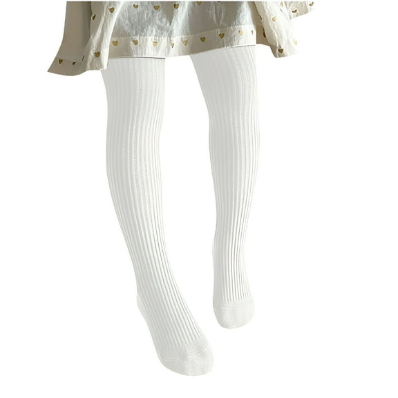TELOLY Cotton Cable Knitted Tights for Girls Winter Warm Stockings Solid Color Comfortable Fit Leggings Seamless Tights Warm Stretchy Breathable Pantyhose White S