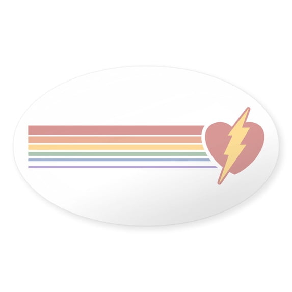 CafePress - Retro Rainbow Lightning Heart Oval Sticker - Sticker (Oval)