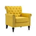 thumbnail image 3 of Accent Chair, Upholstered Lounge Arm Chair, Mid-Century Modern Single Sofa, Linen Armchair with Tufted Back and Wood Legs, Reading Chair for Living Room, Bedroom, Yellow, 3 of 7