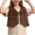 thumbnail image 2 of BRGZLK Kids Sleeveless Western Cow Vest Boys Girls Fashion Solid Short Solid Faux Leather Country Jacket Dress Up Party Outfit Coffee 7-8 Years, 2 of 6