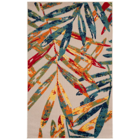 SAFAVIEH Cabana Jacinth Botanical Indoor/Outdoor Area Rug, Ivory/Navy, 4'5" x 6'5"