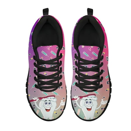 

Summer Lace Up Sport Running Ladies Shoes For Women 2023 Sneakers Woman Casual Shoes Cartoon Tooth 3D Print Mesh Womens Flats