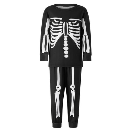 

Family Matching Pajamas Set Halloween Skeleton Print Round Neck Long Sleeve Tops+ Long Pants