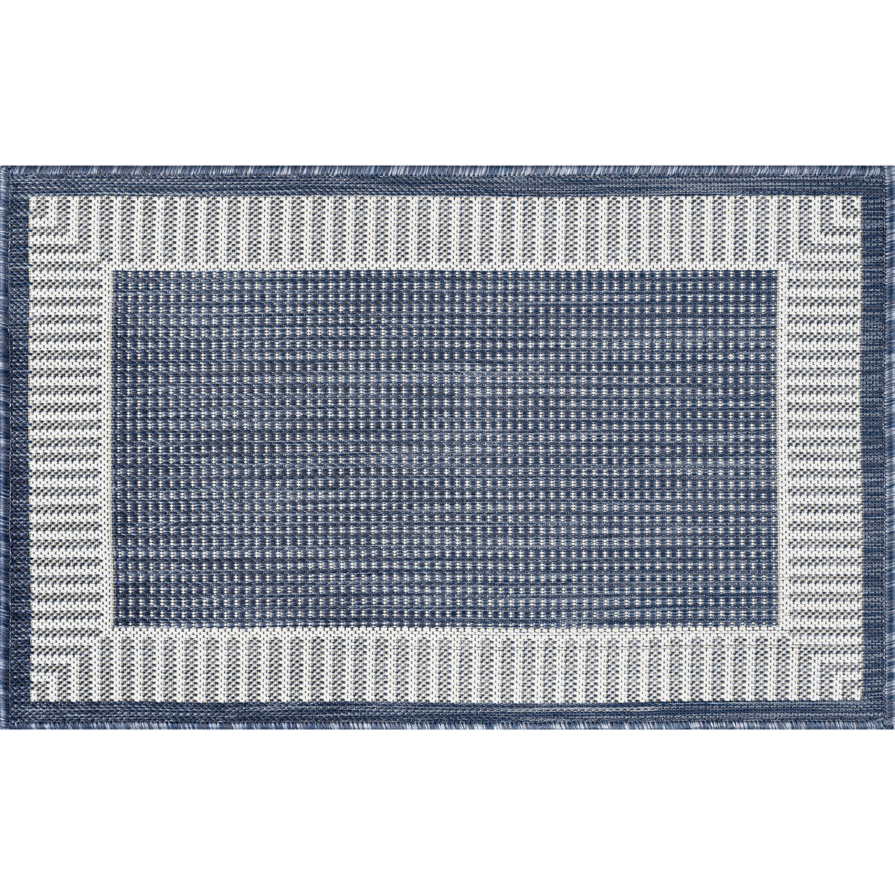 2x3 Water Resistant, Small Indoor Outdoor Rugs for Patios, Front Door Entry, Entryway, Deck, Porch, Balcony | Outside Area Rug for Patio | Navy, Striped Border | Size: 2' x 3'