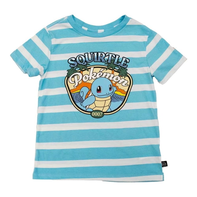Playera Pokémon Niño Squirtle Rayas Azul y Blanco Talla 6