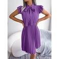 thumbnail image 3 of Spring/ Summer Temperament Women's Elegant Lacing Waist Hem Flared Pleated Skirt Bow Ruffle Dresses, 3 of 4