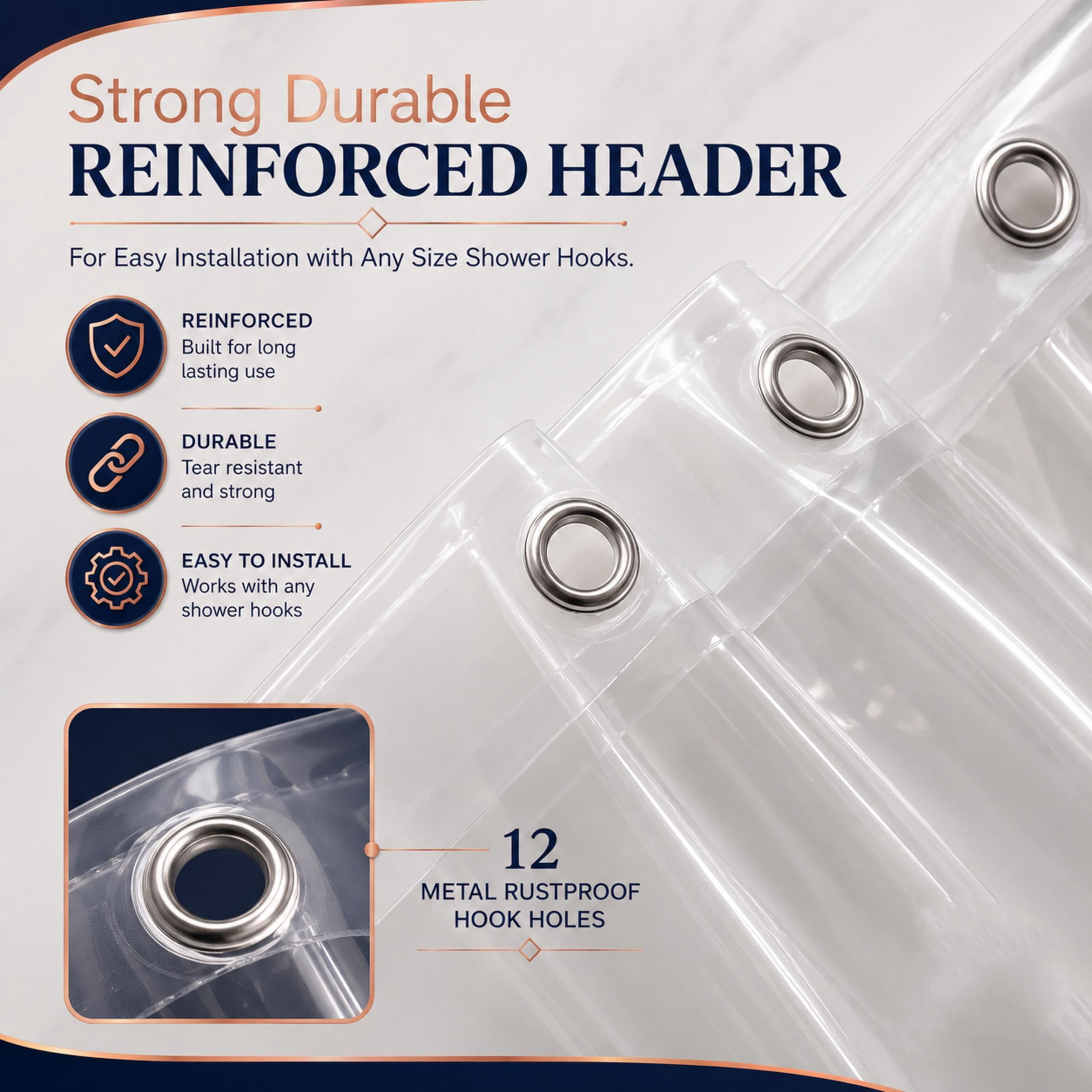 Dainty Home Heavyweight 10 Guage PEVA Shower Curtain Liner with 3 Magnets, Waterproof Clear Bathroom Curtain, 70" x 72"