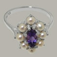 thumbnail image 5 of LBG British Made 925 Sterling Silver Natural Amethyst & Cultured Pearl Womens Anniversary Ring - 33 size options - Size 9.25, 5 of 6