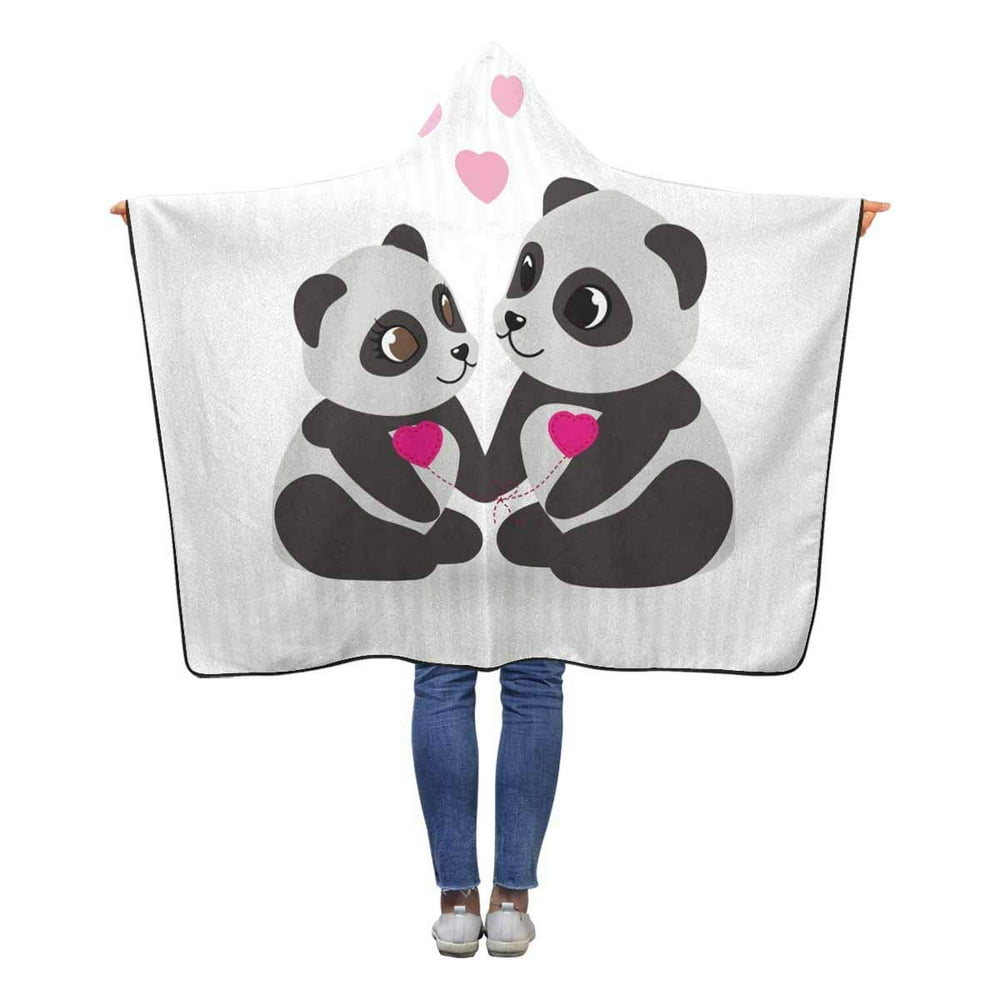 ASHLEIGH Love Pandas Bears Hooded Throw Blanket 50x60 inches Kids Girls