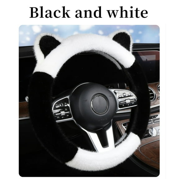 Steering Wheel Cover for Women Cute Furry Cat Ear Car Steering Wheel Cover Soft Plush Winter Warm Steering Wheel Cover Protector Universal Auto Accessories for Vehicle Anti Slip Elastic