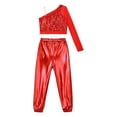 thumbnail image 4 of Alvivi Kids Girls Hip Hop Street Dance Costume One Shoulder Sequin Crop Top with Pants Set Red 8, 4 of 7
