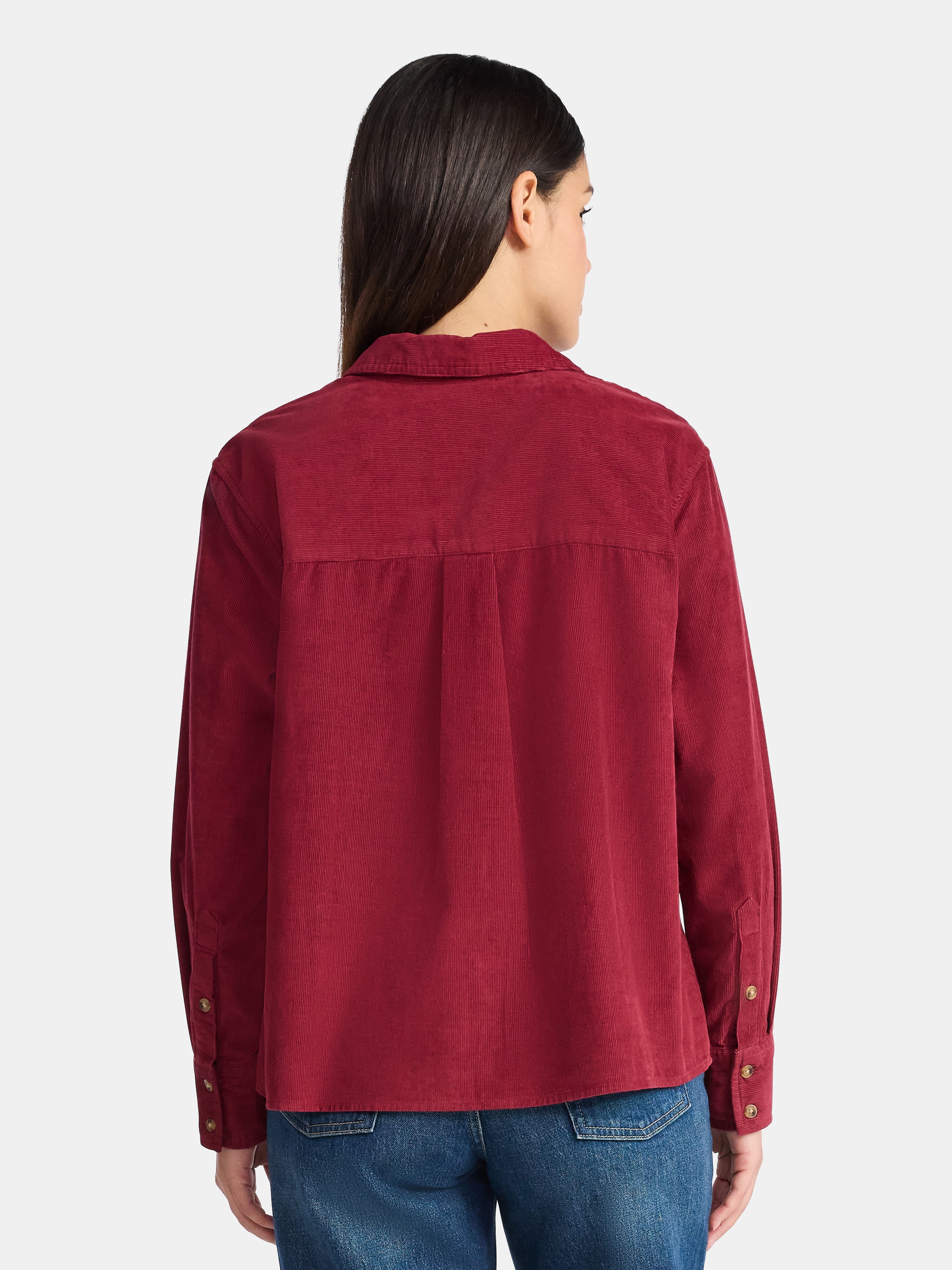 Time and Tru Women's Cotton Corduroy Popover Shirt with Long Sleeves, Sizes XS-XXXL