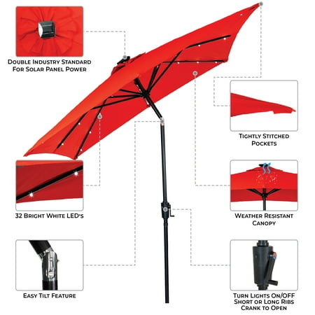 Sun Ray - 9'x7' Rectangular Solar Lighted Umbrella - Teal