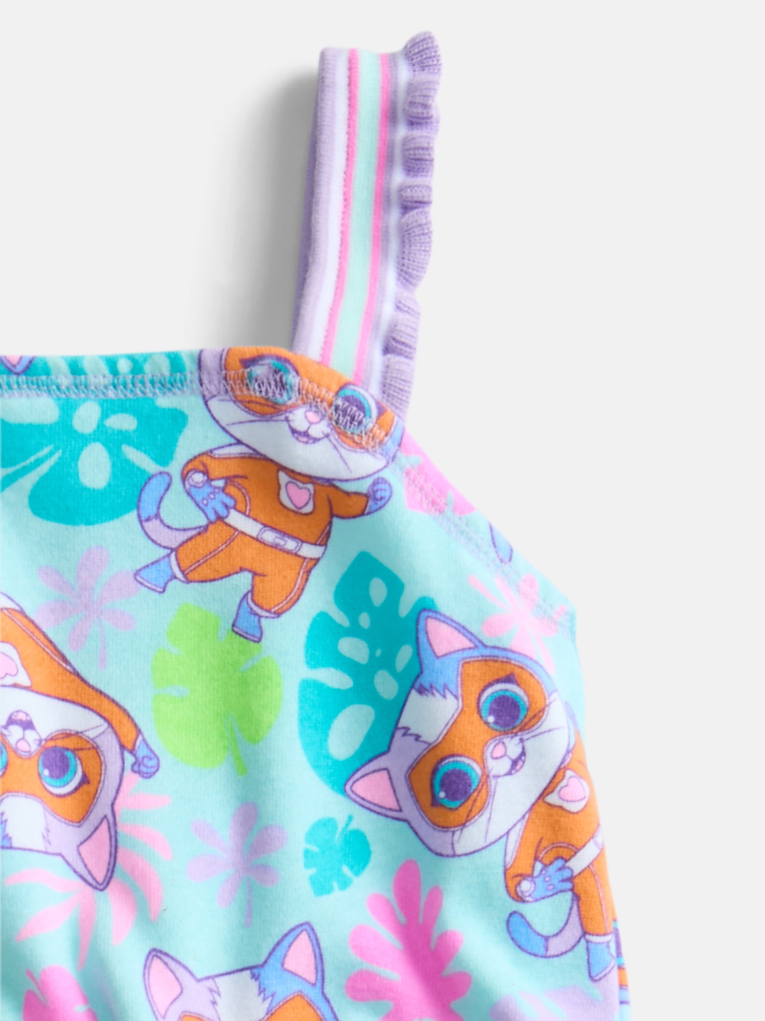 SuperKitties Toddler Girls Sleeveless Graphic Romper, Sizes 12M-5T