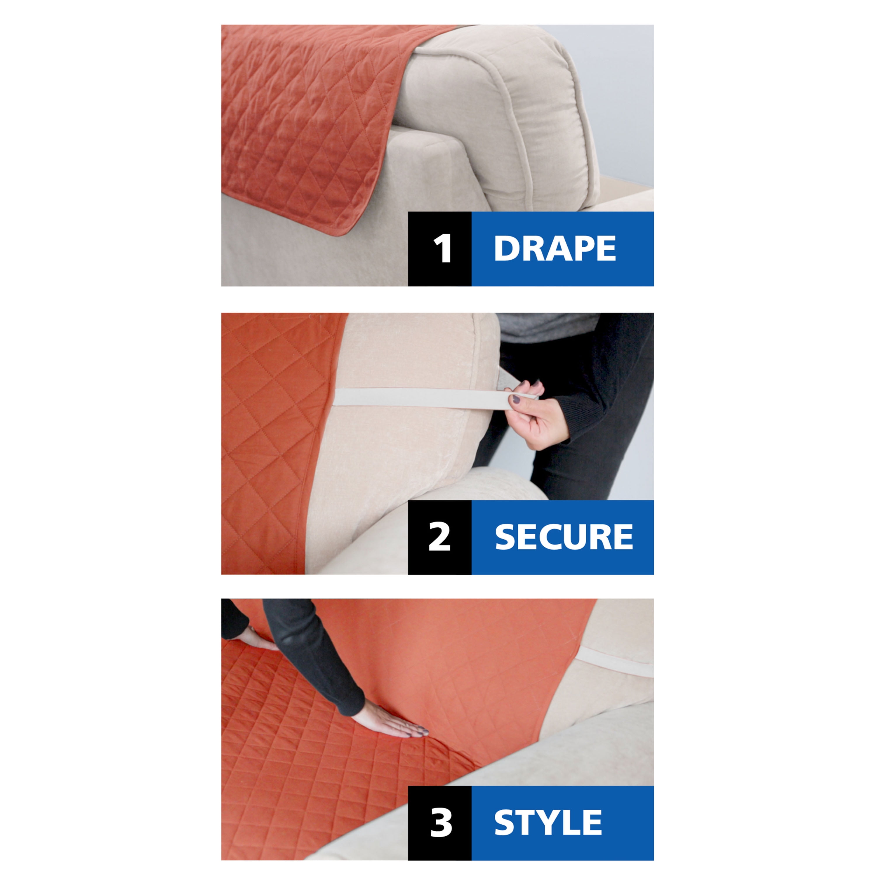 Mainstays Reversible Quilted Fabric Sofa Furniture Protector, 3-Piece, Tan and Red