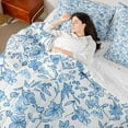thumbnail image 4 of Manfei Girls Female Chic Floral Leaves Twin Bedding Sets 7-Piece,Botanical Plants Bedding Comforter Set Microfiber,Blue White Breathable Sheet Sets,Lightweight Room Decor,Reversible, 4 of 8