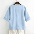 thumbnail image 6 of Nestiefly 3/4 Length Sleeve Womens Tops Cotton Linen V Neck T-Shirts Summer Casual Solid Three Quarter Sleeve Tops Light Blue 2XL, 6 of 7