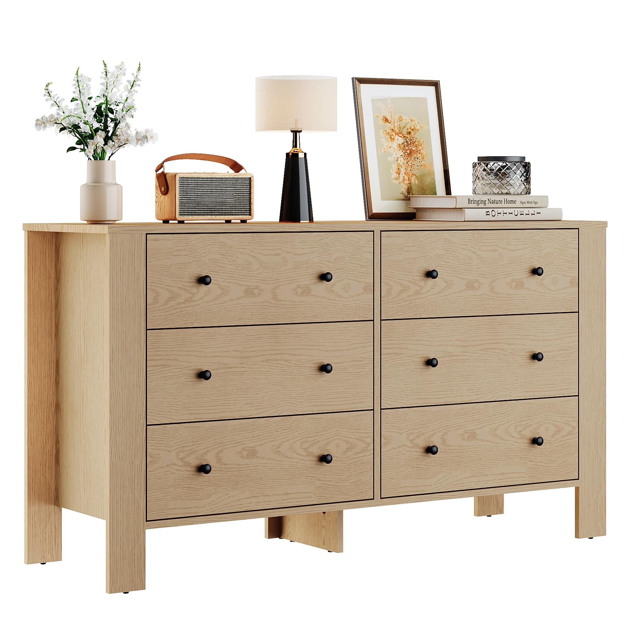 6 Drawer Dresser, Modern Wood Dresser for Bedroom, with Deep Drawers & Metal Knobs, for Hallway, Entryway, Living Room