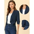 thumbnail image 2 of INSPIRE CHIC Cardigan Léger pour Femme à devant Ouvert, Manches 3/4 Froncées, Revers Châle, Bleu Marine, TG, 2 of 4