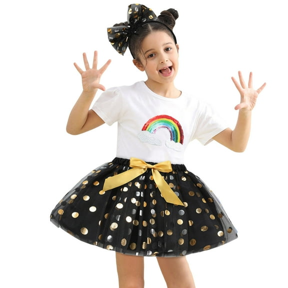 WOYY Toddler Girls Carnival Polka Dot Prints Party Tutu Skirt with Headband, Sizes 2-11
