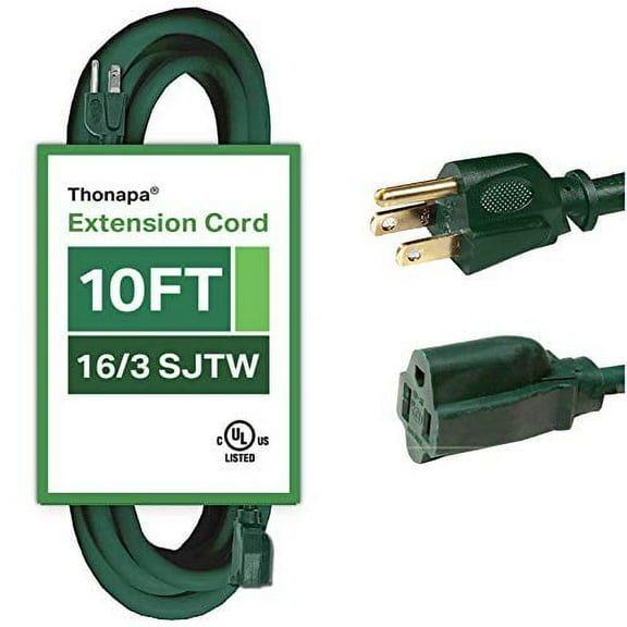 10 Ft Outdoor Extension Cord - 16/3 SJTW Durable Green Cable