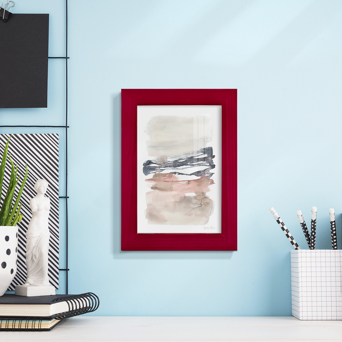 Tiered Horizon Line I -Framed Print w/glass-Cherry Red