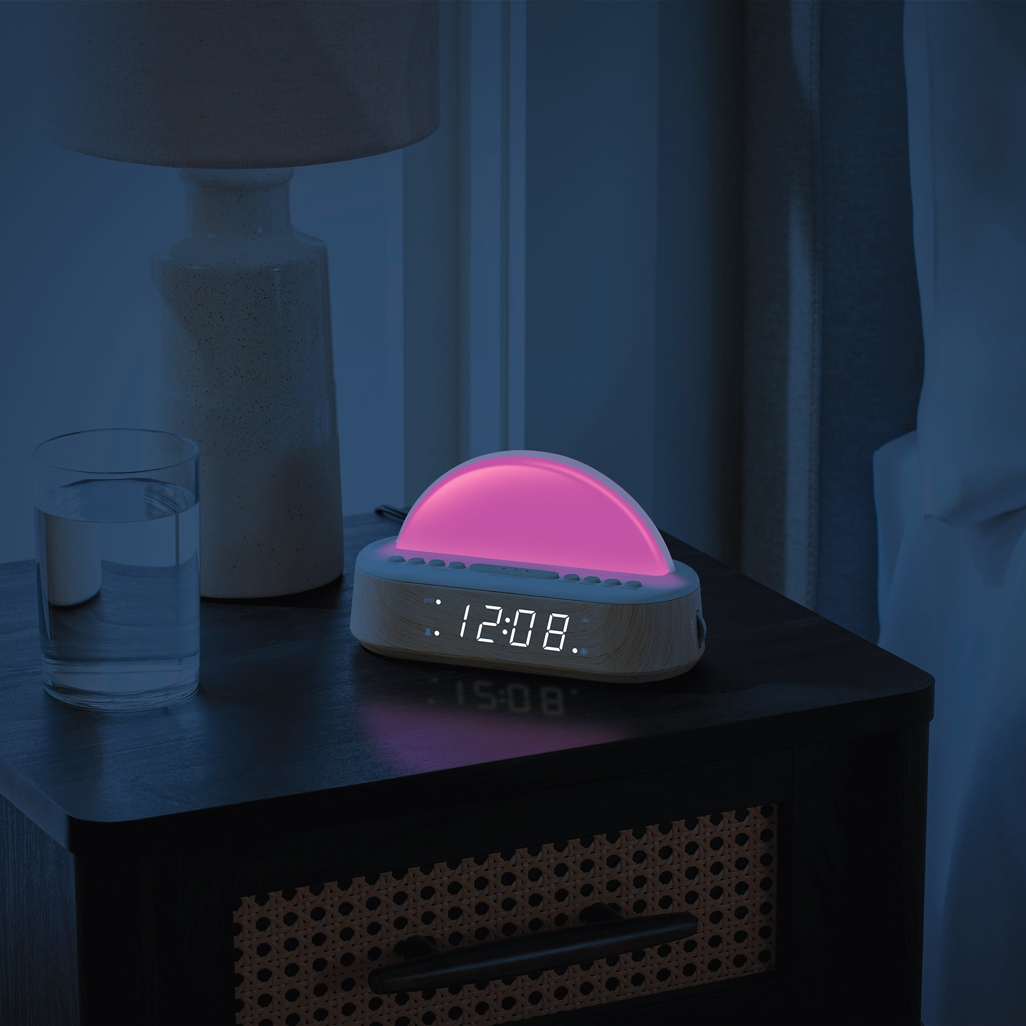 Better Homes & Gardens Sunrise Digital Alarm Clock with Tranquil Sleep Sounds and Multicolor Light