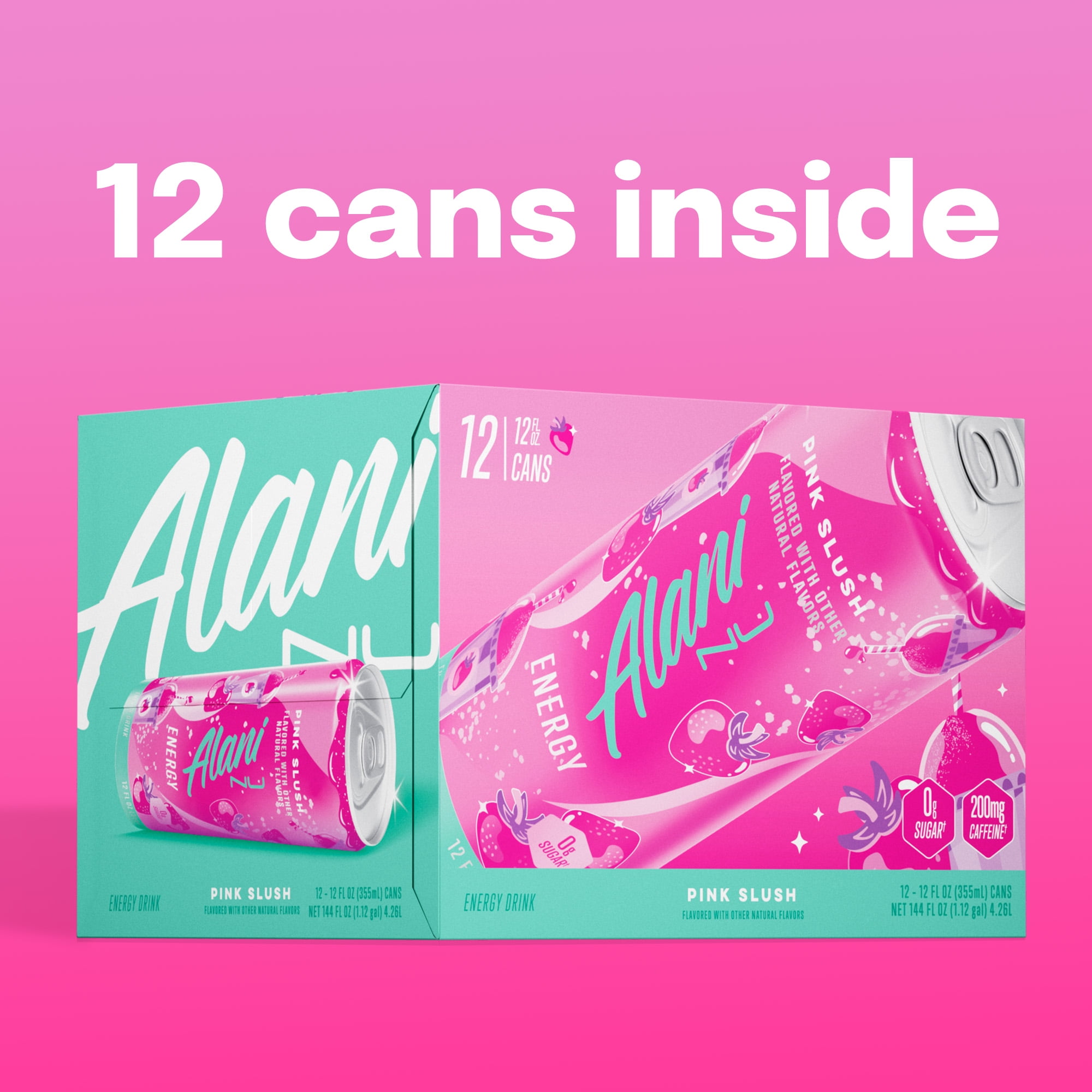 Alani Nu Sugar Free Energy Drink, Pink Slush, 12 fl oz, 12 Pack, Cans, 200mg Caffeine