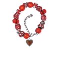 thumbnail image 2 of Delight Jewelry Silvertone Translucent Brown Heart with Beaded Border Red Paw Print Bead Bracelet, 7"+2", 2 of 4
