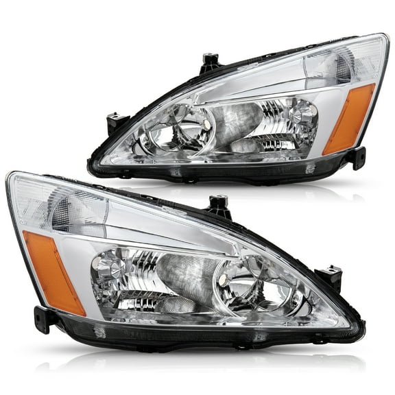 For 2003-2007 Honda Accord 2/4Dr Chrome Amber Headlights Assembly Pair