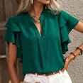 thumbnail image 2 of Womens Dressy Casual Tops Ruffle Short Sleeve V Neck Shirts Elegant Business Work Blouse, 2 of 5