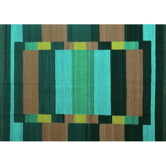 Ahgly Company Indoor Rectangle Abstract Turquoise Blue Contemporary Area Rugs, 5' x 7'