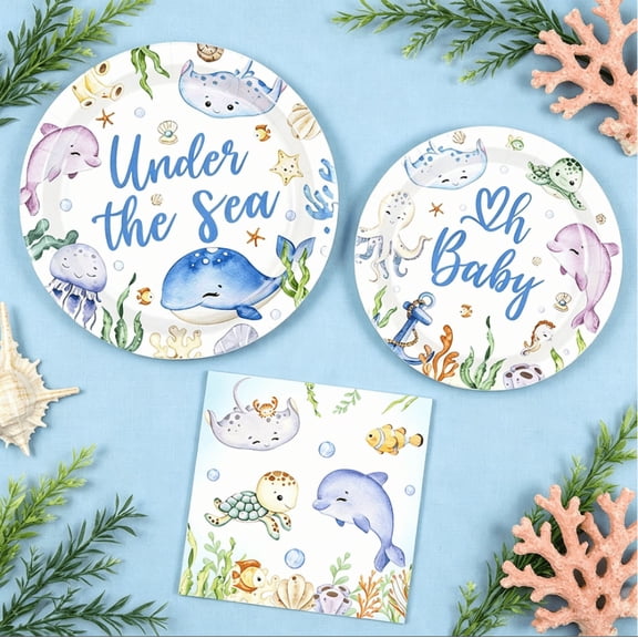 Under the Sea Party Tableware Set - Watercolor Ocean Design for Magical Celebrations