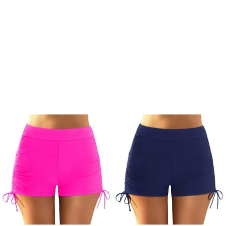 Wijhcboe 2 Pack Women Juniors Swimsuits Bottoms Plus Size High Waist Bikini Bottoms Swim Briefs Beach Shorts Ruched Bottom High Cut Swim Bottom Full Coverage Swimsuit Bottom Sports Yoga Shorts Sunfl