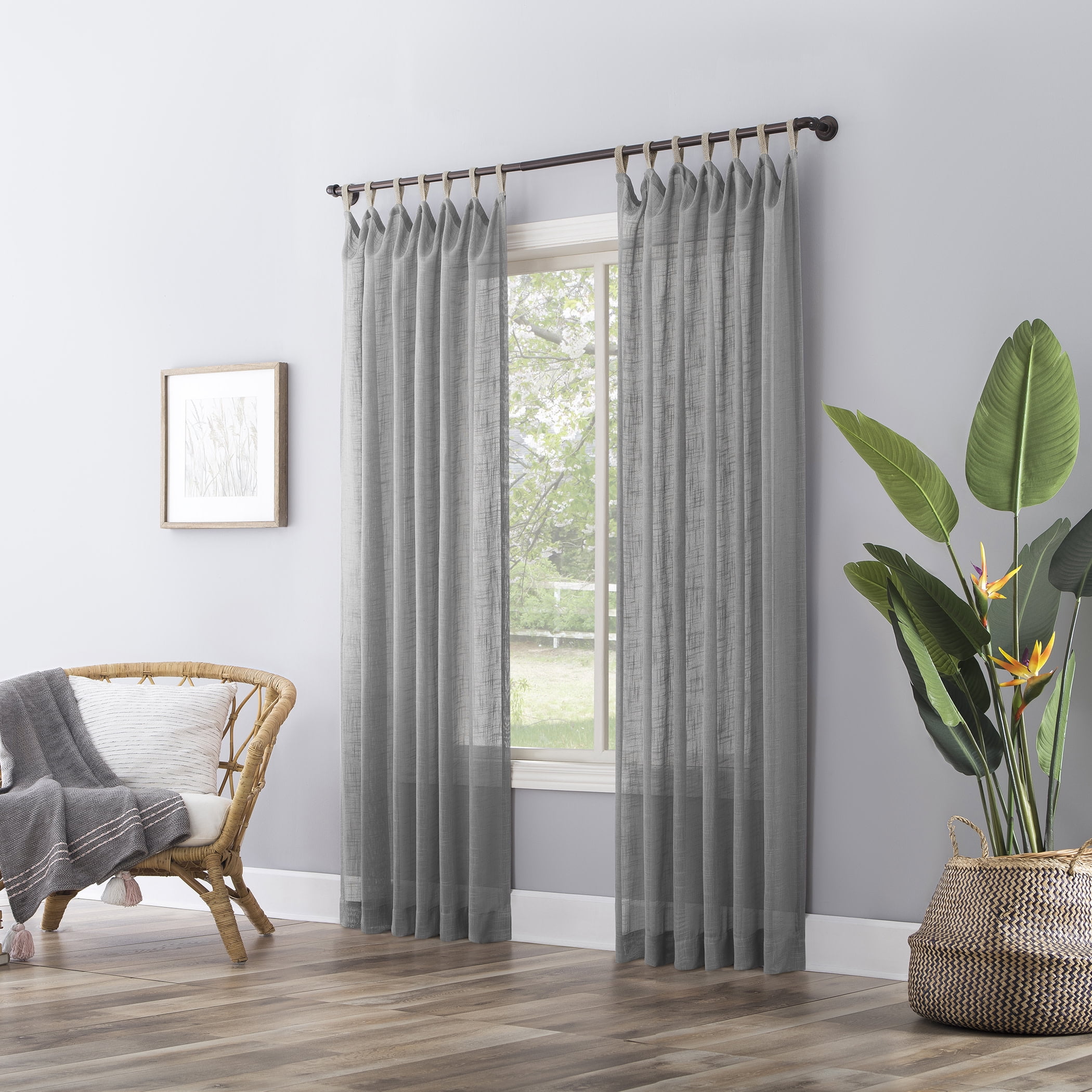 No. 918 Ceri Linen Texture Jute Tabs Semi-Sheer Tab Top Curtain Panel
