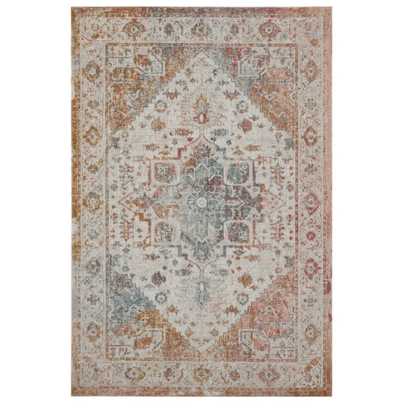 Laddha Home Designs 5.25' x 7.75' Orange and Beige Medallion Rectangular Outdoor Area Throw Rug