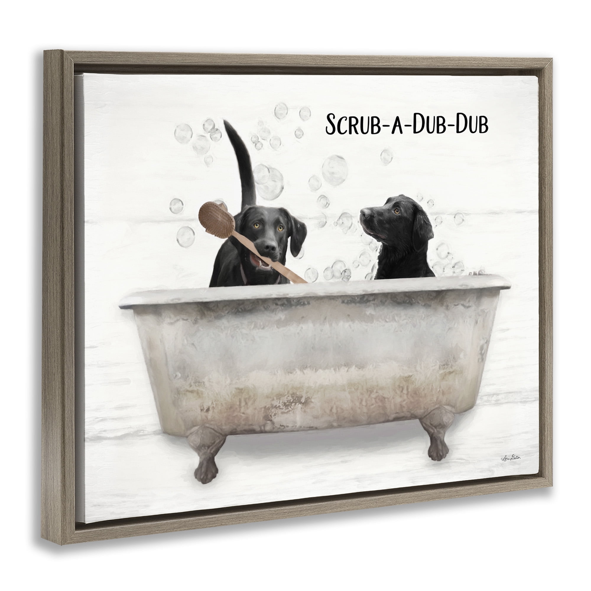 Stupell Industries Family Pet Dog Bath Animals & Insects Painting Brown Floater Framed Canvas Art Print Wall Art, 21 x 17