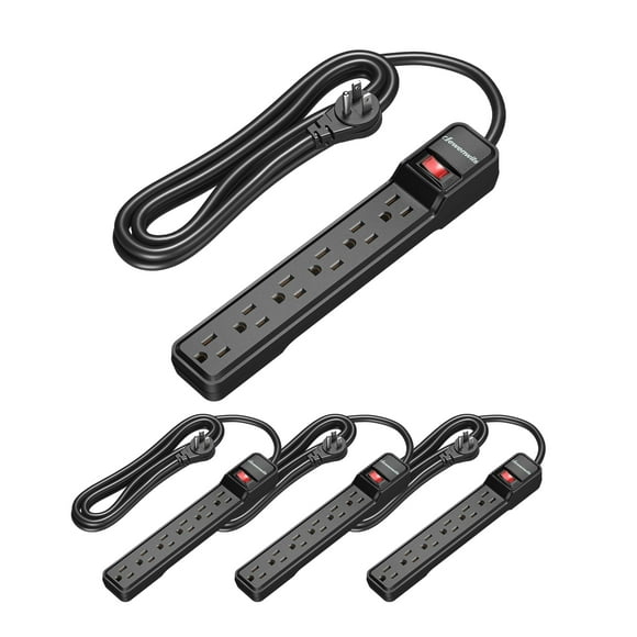Power Strip DEWENWILS de 6 salidas, 1,8 m, con protección contra sobretensiones, paquete de 4