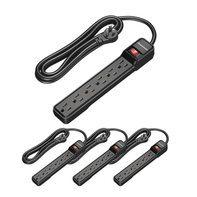 Power Strip DEWENWILS de 6 salidas, 1,8 m, con protección contra sobretensiones, paquete de 4