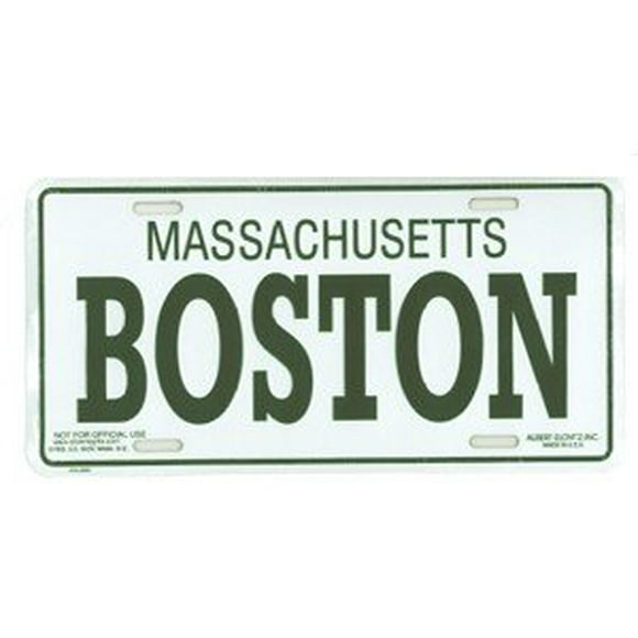 City-Souvenirs Plaque d'Immatriculation Boston, Aluminium Embossé Taille Légale 6x12