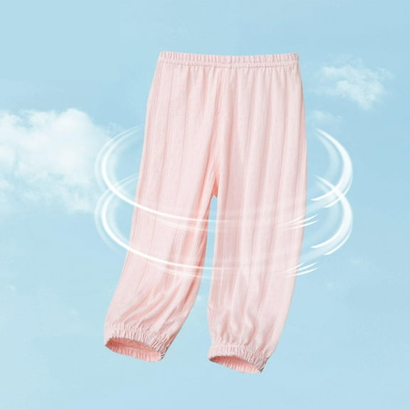 hengsof Children's Mesh Breathable Anti Mosquito Jogging Pants, Fashionable Solid Color Elastic Waist Breathable Leg Tie Casual Trousers, Size 6M-6 Years Old