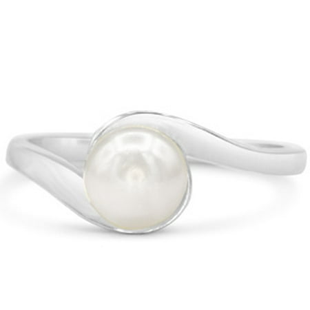 Round Freshwater Cultured Pearl Ring In 14 Karat White Gold Size 9