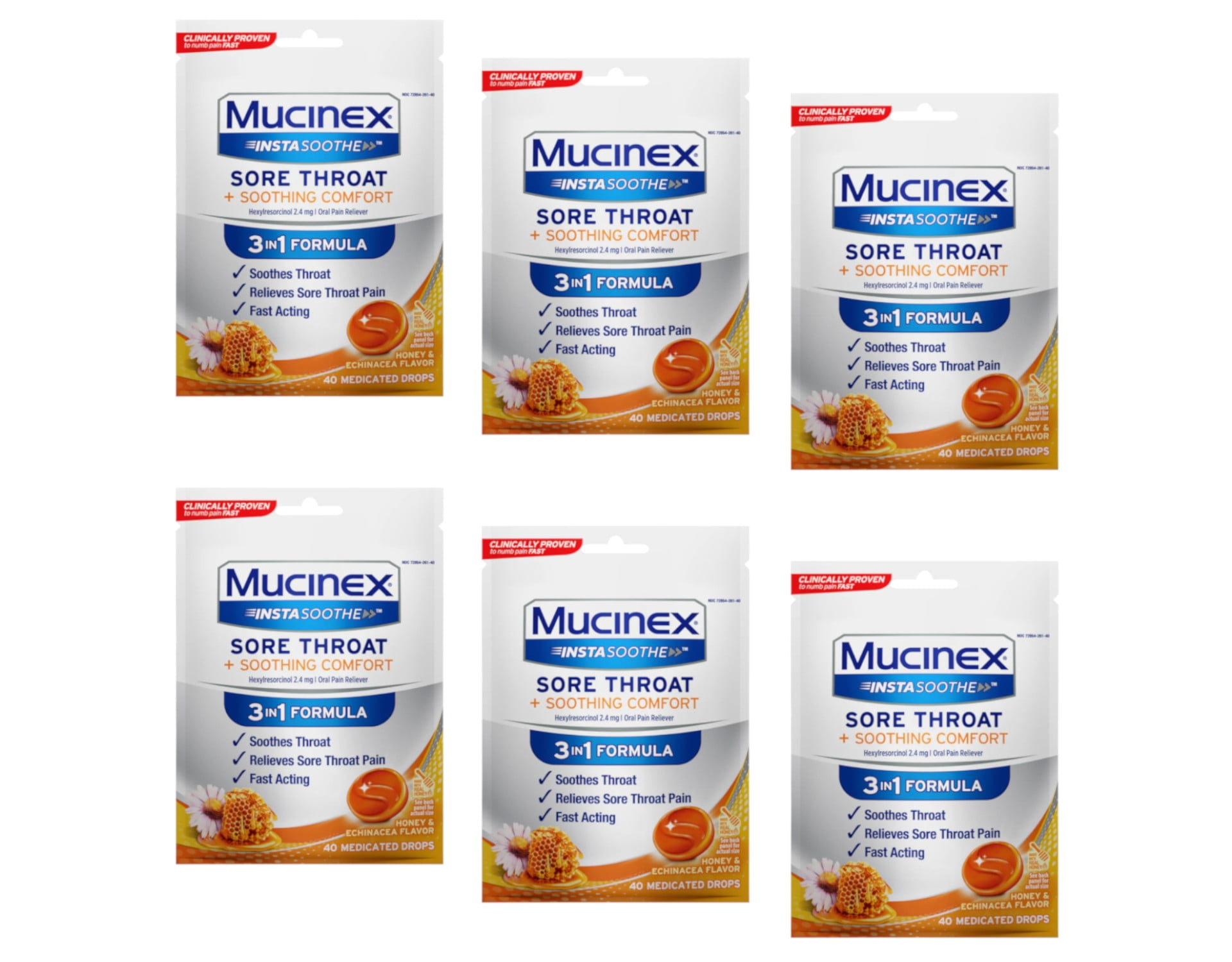 Mucinex InstaSoothe Sore Throat & Soothing Comfort Honey & Echinacea Flavor, 40 Medicated Drops