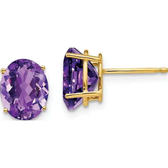 14K Yellow Gold 9X7mm Oval Amethyst Earrings (9 X 7) Made In United States xe89am