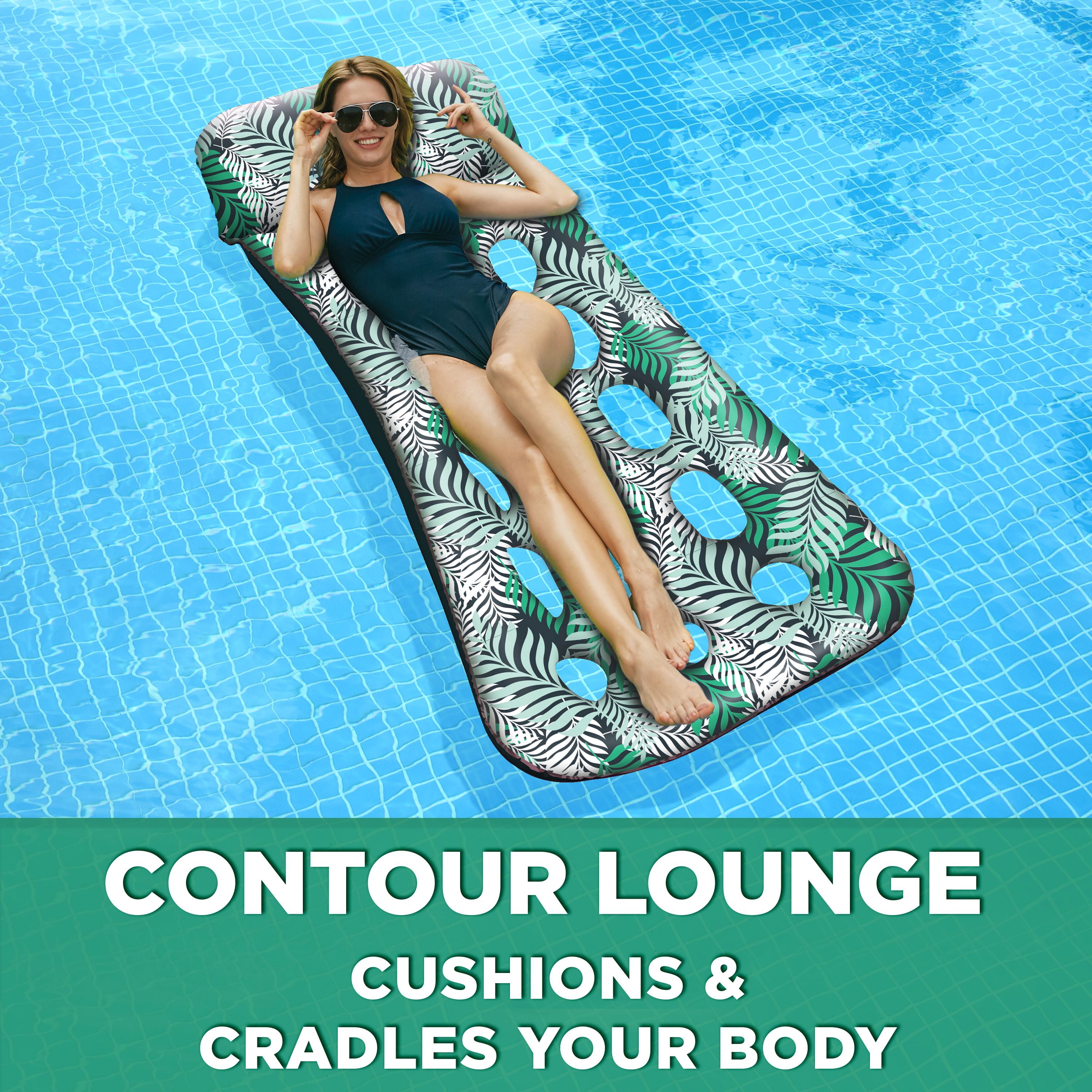 Aqua Leisure Inflatable Pool Float Water Contour Cooling Lounge, Teal Ferns
