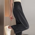 thumbnail image 4 of Women's Ice Silk Palazzo Pants Elastic Waist Casual Wide Leg Trousers Loose Long Pajama with Pockets, 4 of 6